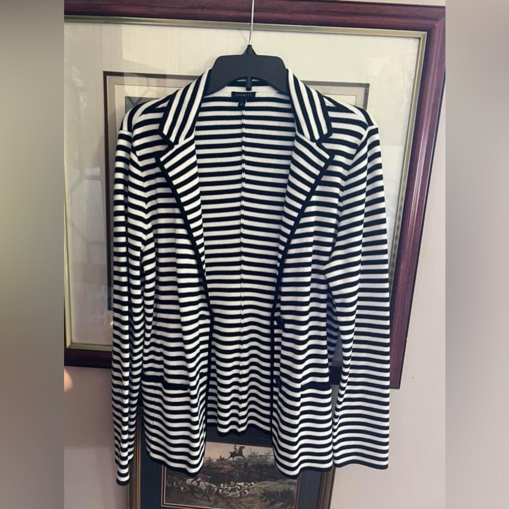 Talbots Stripe Sweater Blazer Jacket Sz Lg